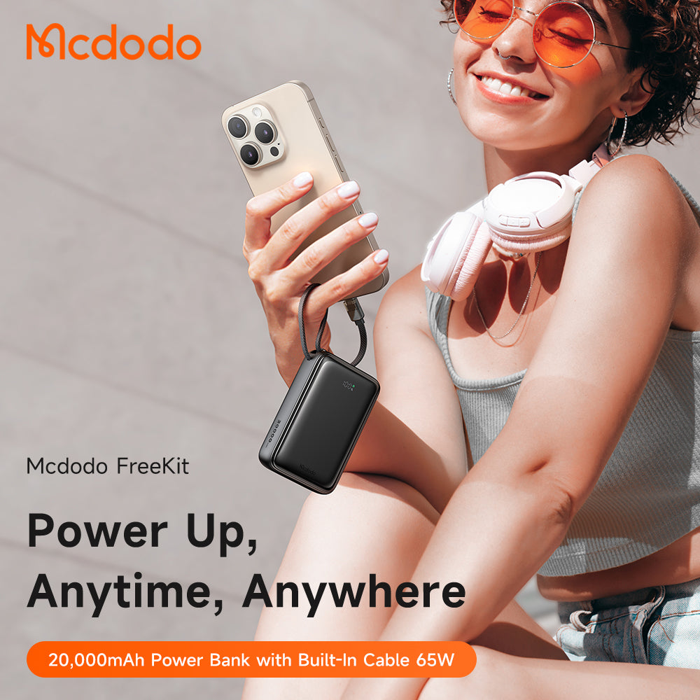 Mcdodo 65W Digital Display 20000mAh 1C+1A Mini Power Bank Built-in Cable