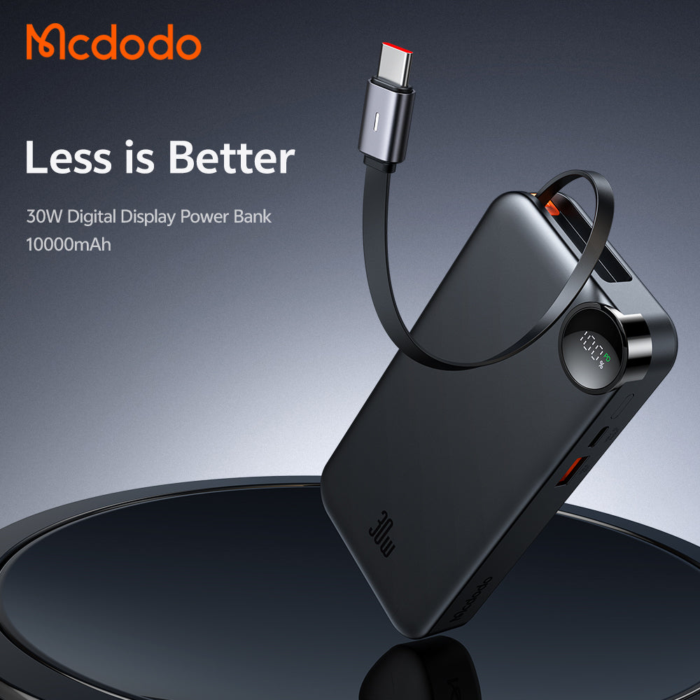 Mcdodo 30W Built-in Retractable Cable Digital Display 10000mAh Power Bank