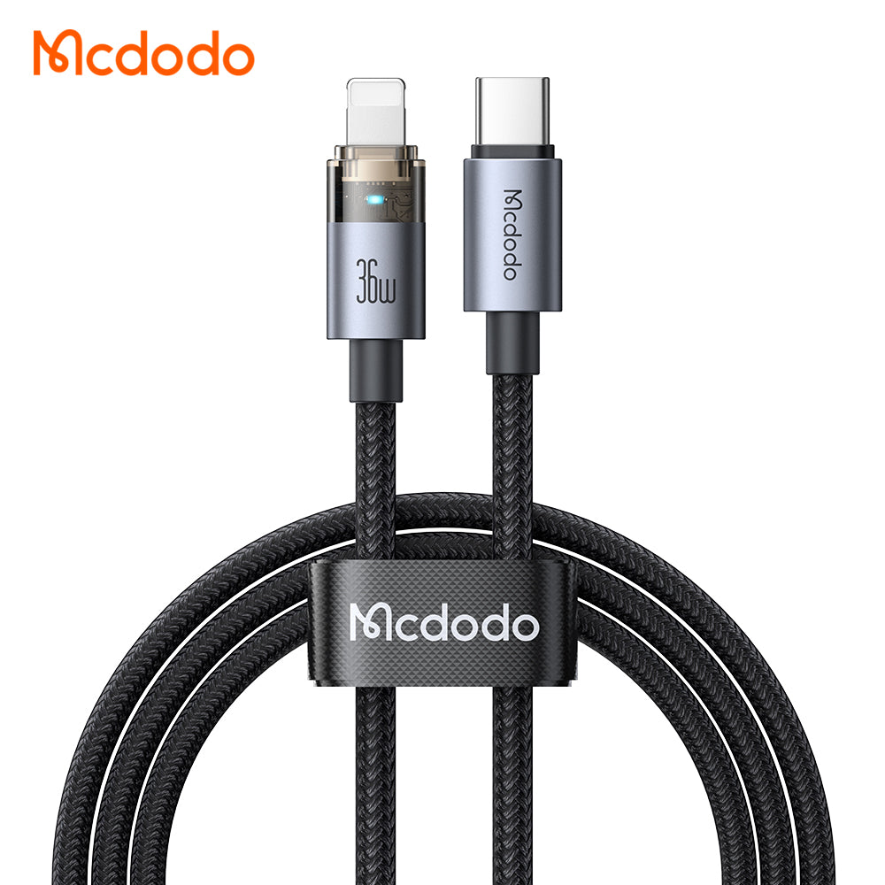 Mcdodo 36W USB-C to Lightning Transparent Cable with Charging Light 1.2m
