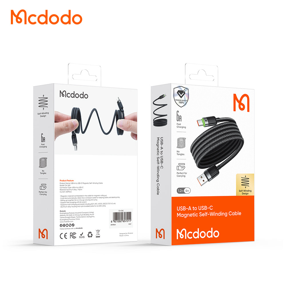 Mcdodo USB-A to USB-C 6A Magnetic Self-Winding Data Cable 1.2m