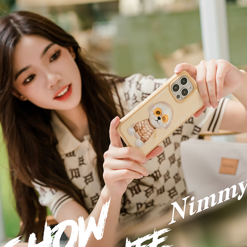 NIMMY Adorable Big Eye Animal Embroidery PU Leather Case For iPhone 15 Series