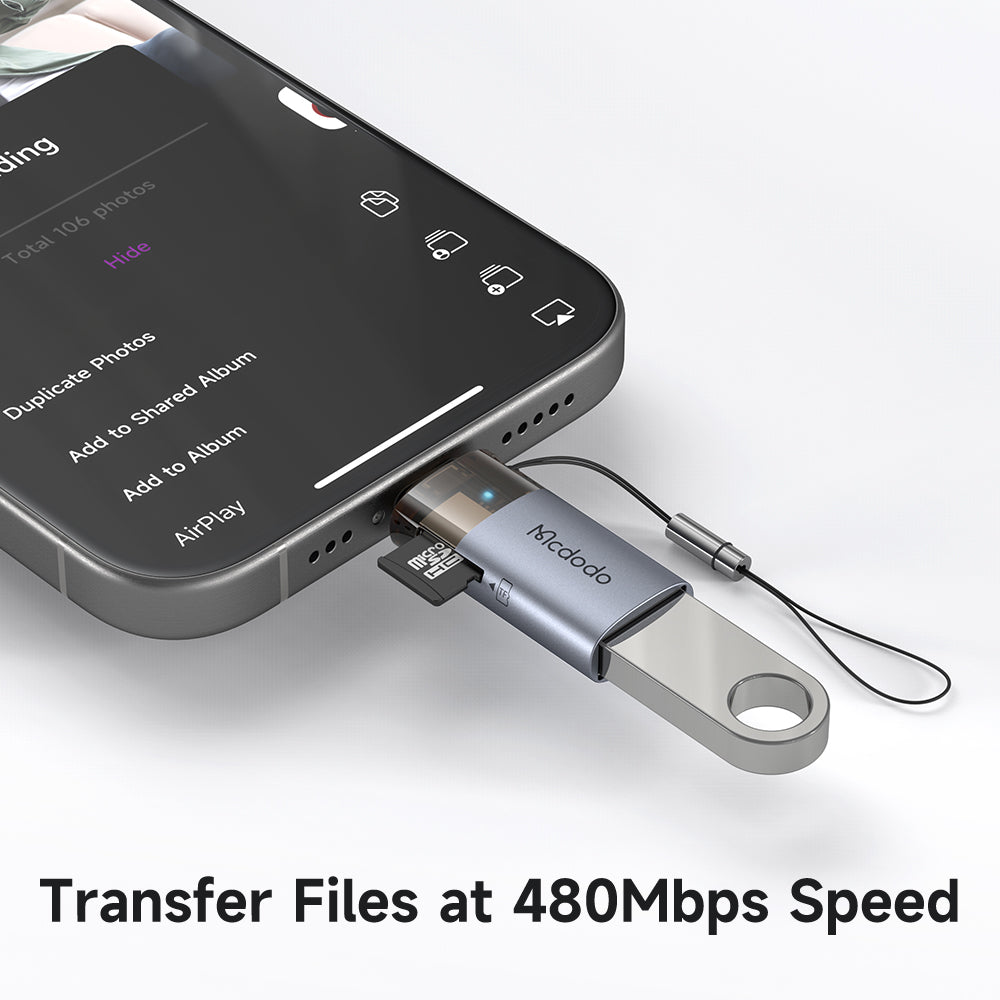 Mcdodo 2-in-1 USB-A to Lightning Transfer Adapter Built-in TF Card Reader with Lanyard