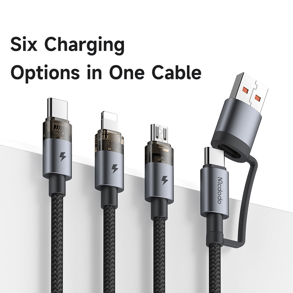 Medodo 2 in 3 100W USB-A/C to Lightning+Micro+USB-C Transparent Cable with Charging Light 1.2m