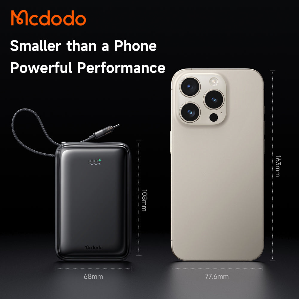 Mcdodo 65W Digital Display 20000mAh 1C+1A Mini Power Bank Built-in Cable