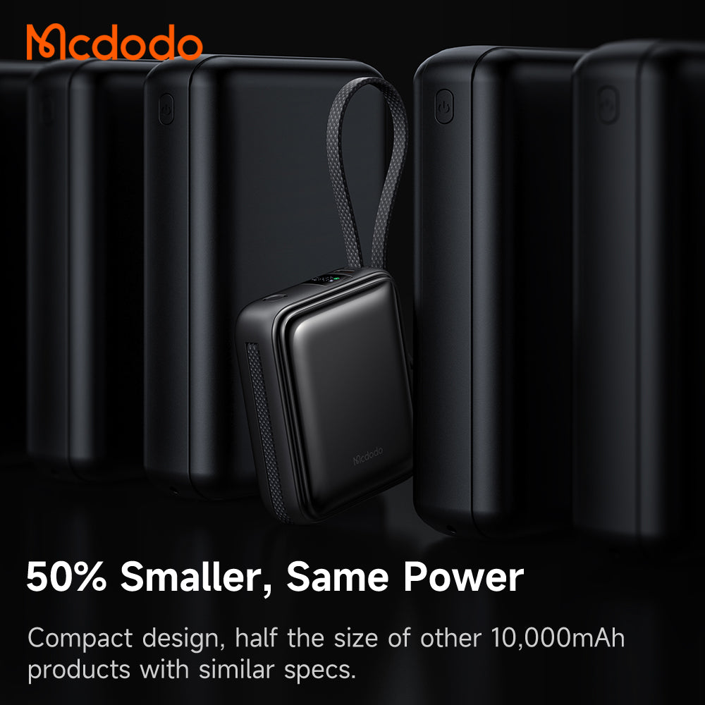 Mcdodo 22.5W Digital Display 10000mAh Mini Power Bank Built-in Cables(USB-C+Lightning)