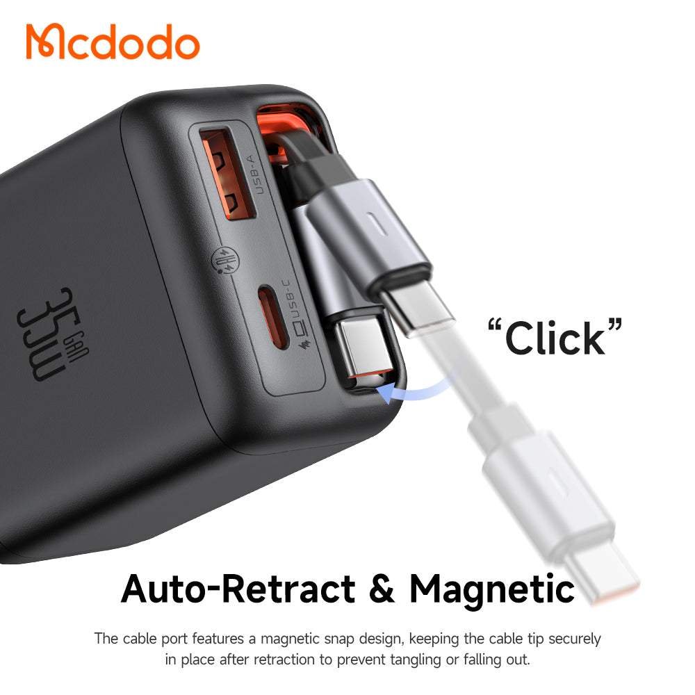 Mcdodo 35W 1C+1A GaN Charger Built-in 65cm retractable USB-C Cable(EU)