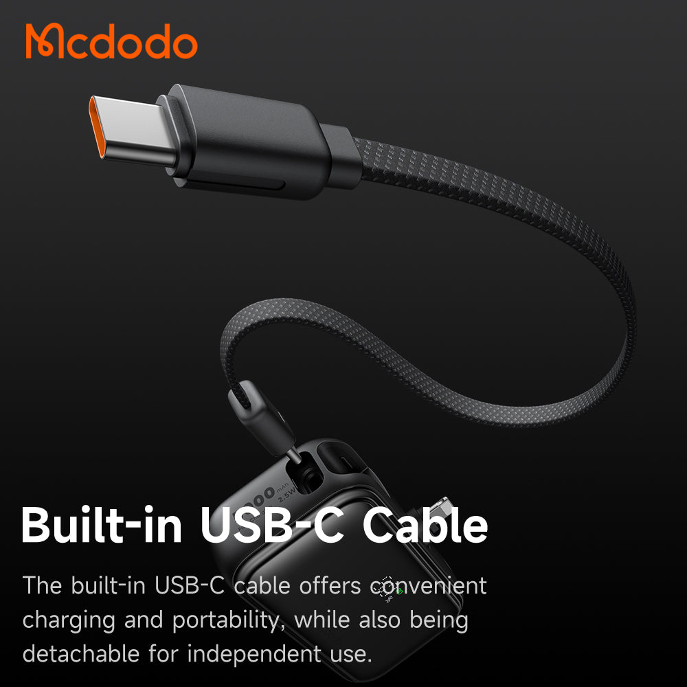 Mcdodo 22.5W Digital Display 5000mAh Pocket Power Bank with Built-in Cable & Connector (For USB-C)