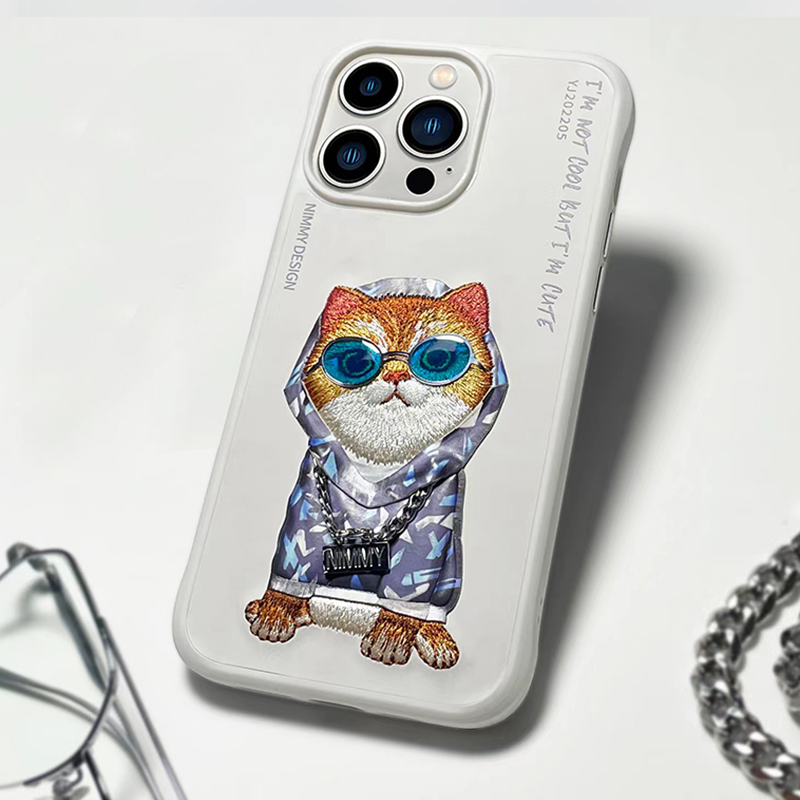 NIMMY Adorable Big Eye Animal Embroidery PU Leather Case For iPhone 15 Series