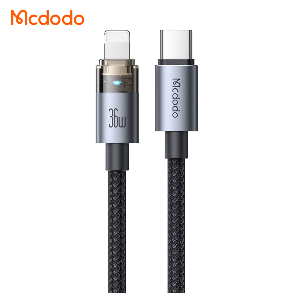 Mcdodo 36W USB-C to Lightning Transparent Cable with Charging Light 1.2m
