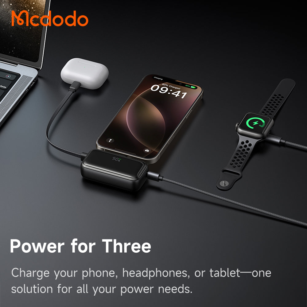 Mcdodo 22.5W Digital Display 5000mAh Pocket Power Bank with Built-in Cable & Connector (For Lightning)
