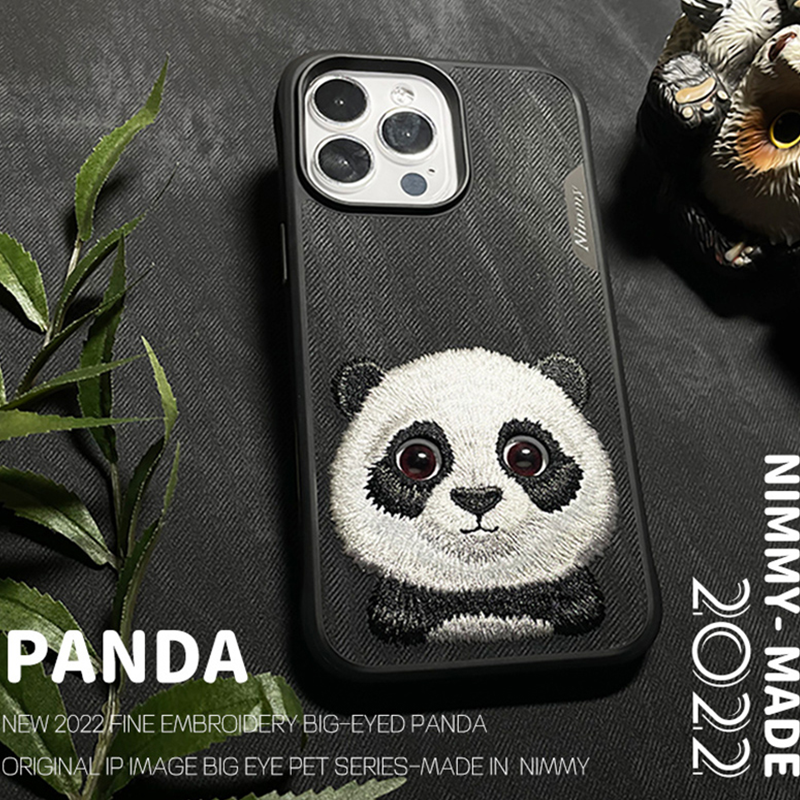NIMMY Adorable Big Eye Animal Embroidery PU Leather Case For iPhone 15 Series