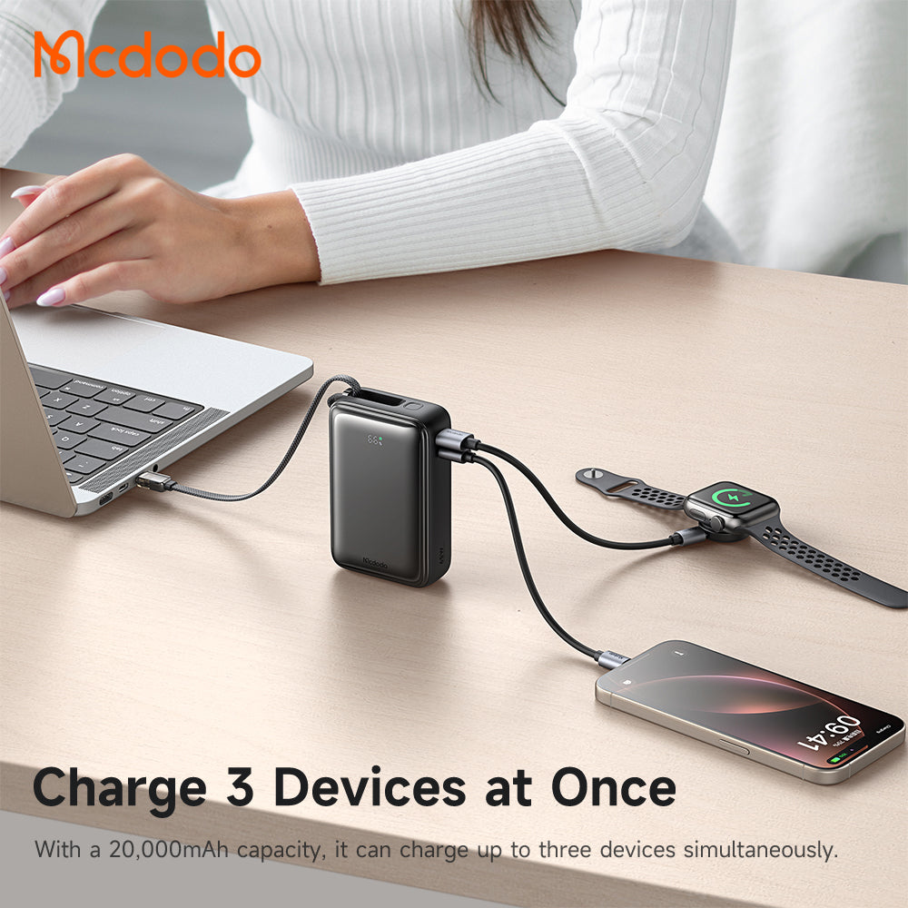 Mcdodo 65W Digital Display 20000mAh 1C+1A Mini Power Bank Built-in Cable