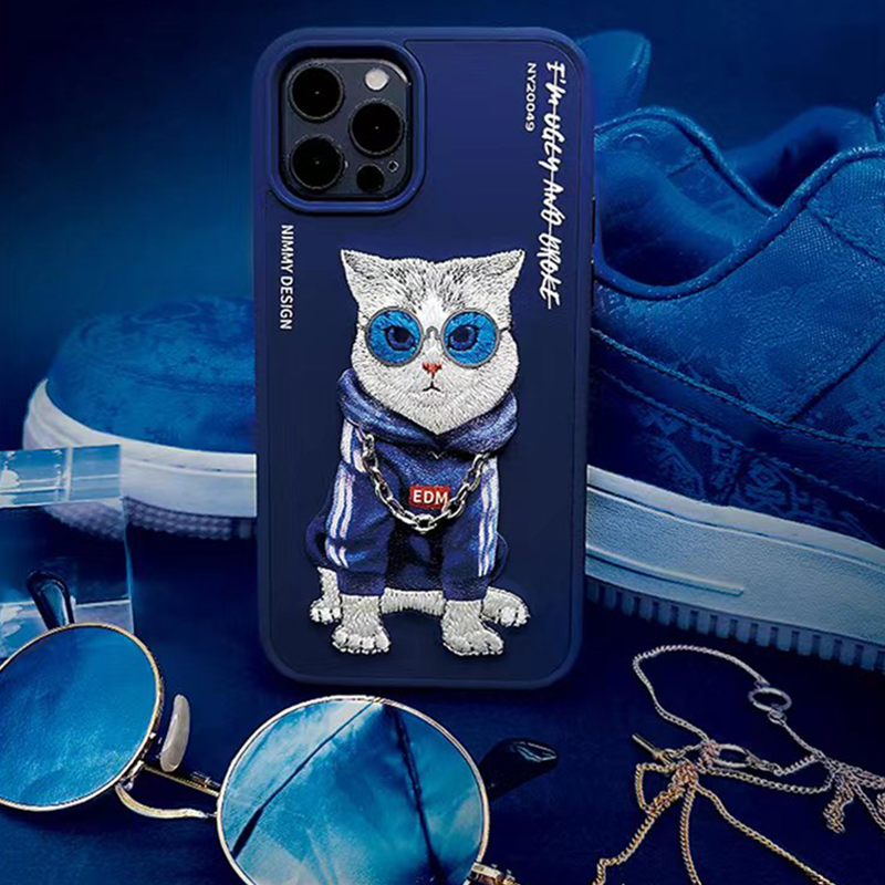 NIMMY Adorable Big Eye Animal Embroidery PU Leather Case For iPhone 15 Series