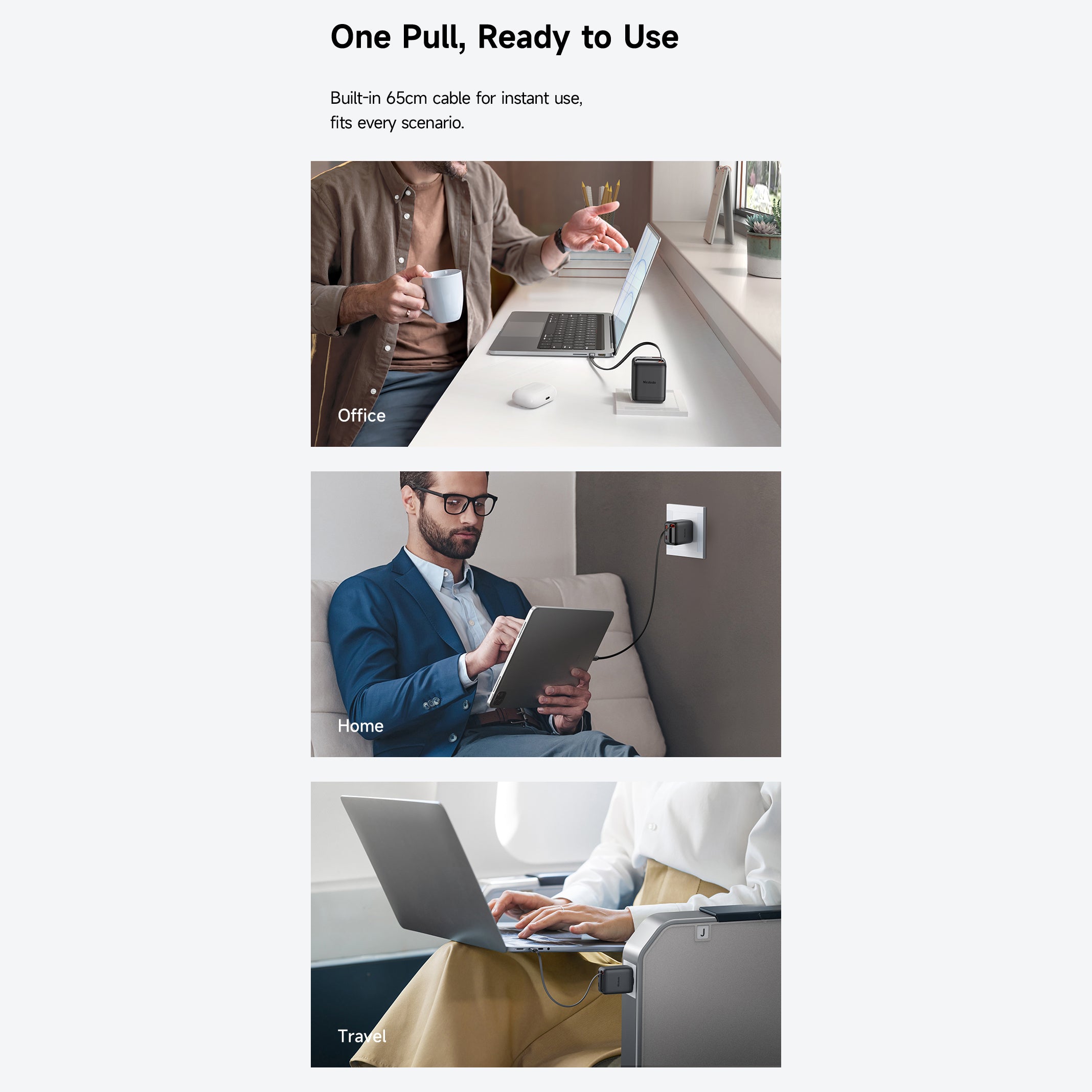 Mcdodo 35W 1C+1A GaN Charger Built-in 65cm retractable USB-C Cable(EU)