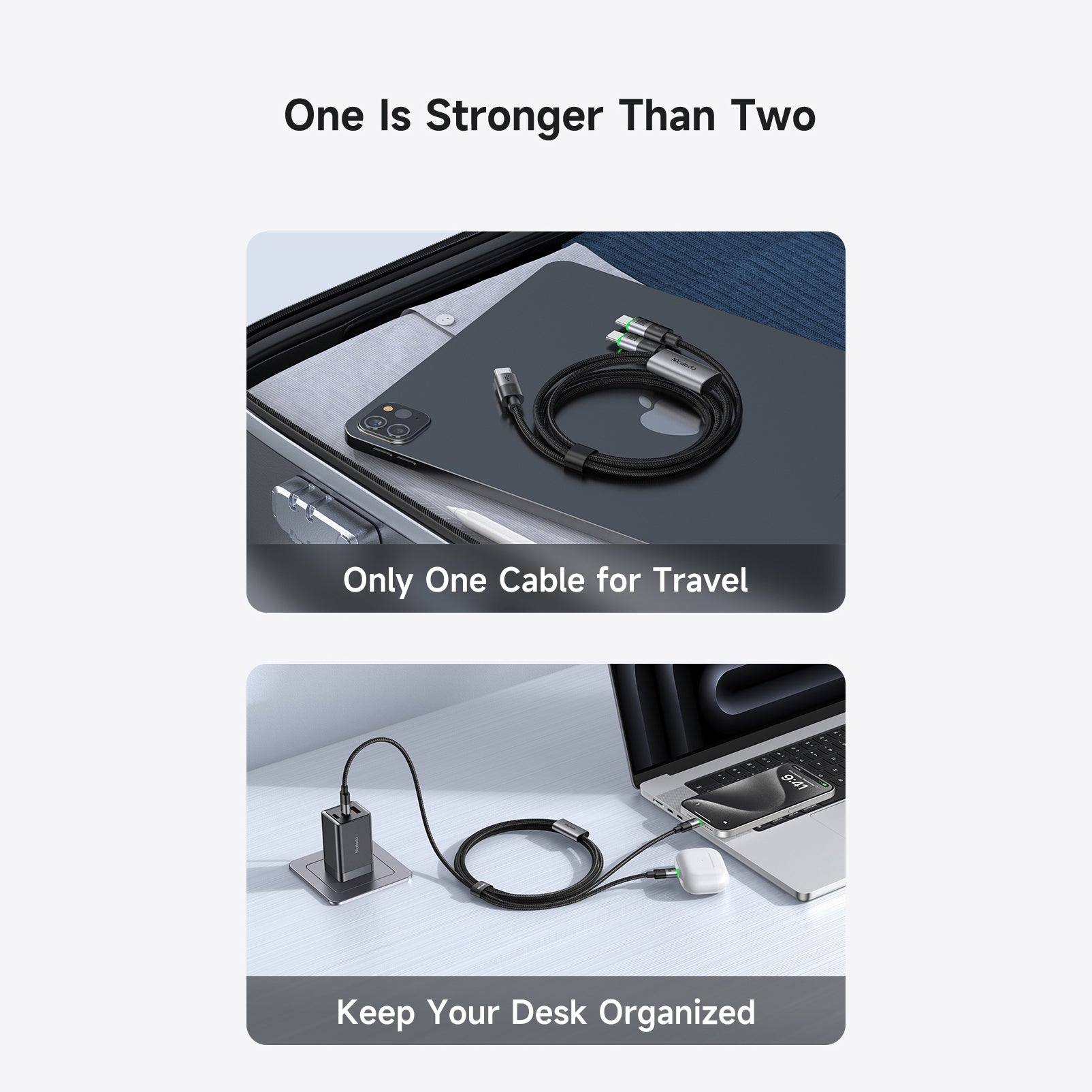 Mcdodo 2 in 1 100W USB-C to Dual USB-C Cable with LED 1.5m