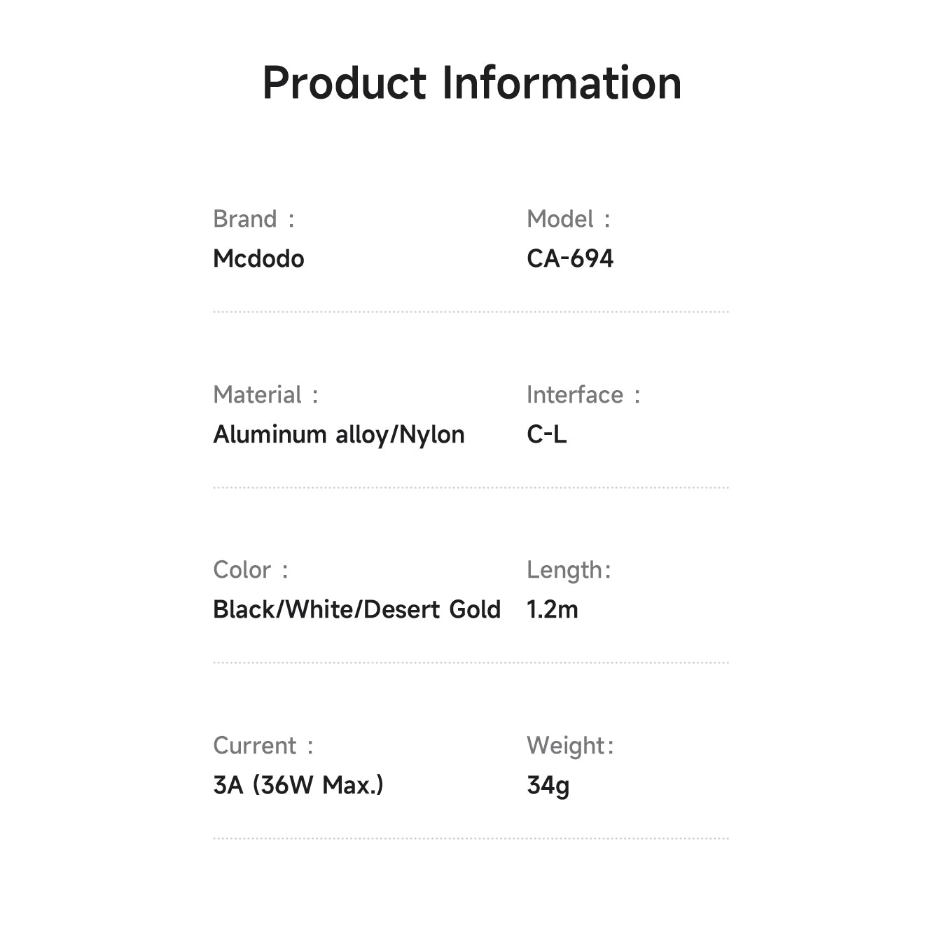 Mcdodo 36W USB-C to Lightning Transparent Cable with Charging Light 1.2m
