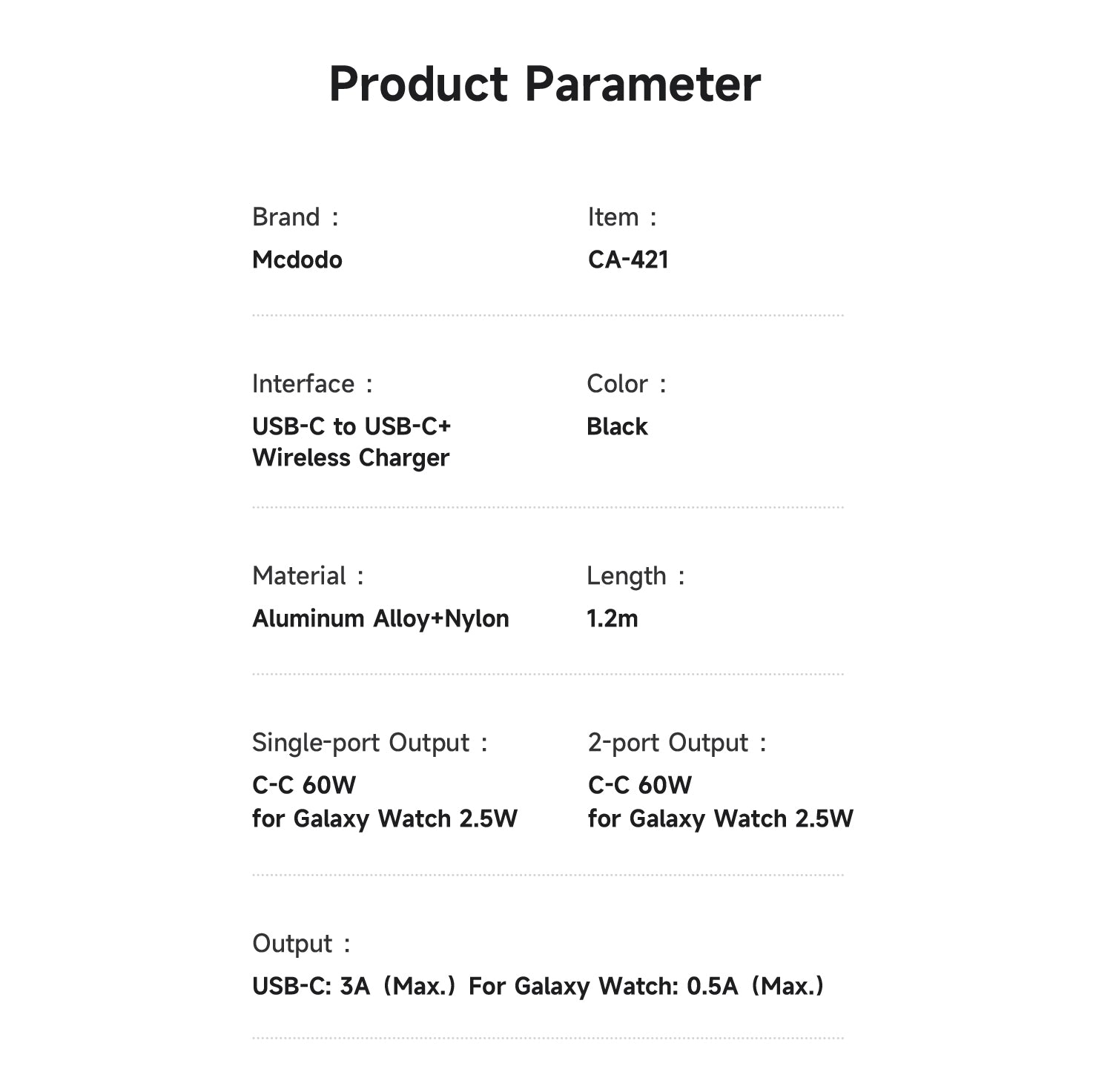 Mcdodo 2 in 1 60W USB-C to USB-C+ Wireless Charger for Samsung Watch Cable 1.2m
