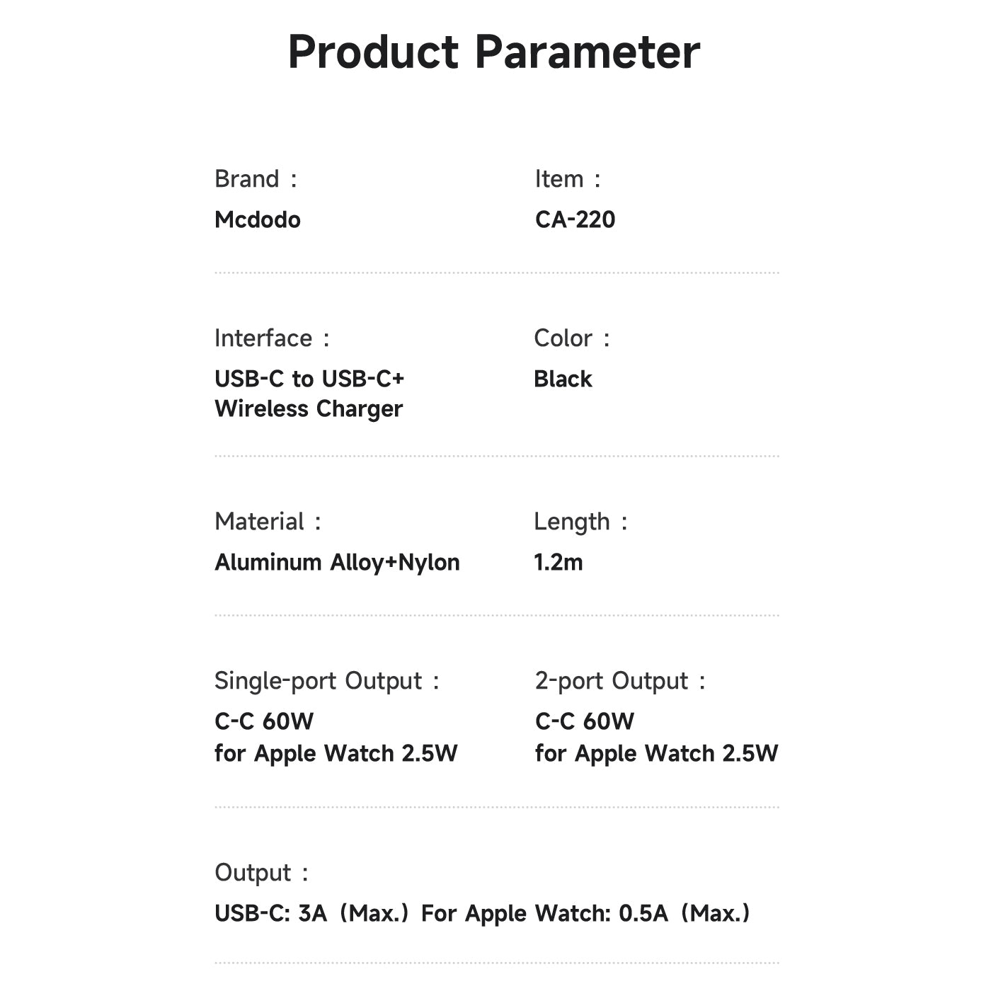 Mcdodo 2 in1 60W USB-C to USB-C+ Wireless Charger for Apple Watch Cable 1.2m