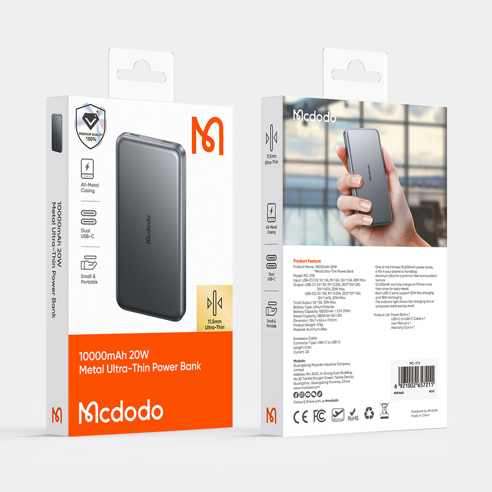 Mcdodo 20W Metal Ultra-Thin 10000mAh 2C Power Bank