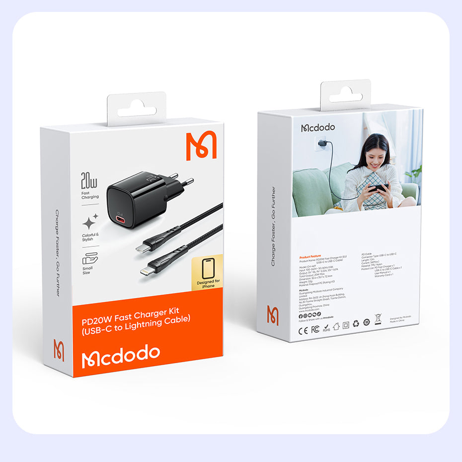 Mcdodo 20W 1C PD Fast Charger (EU) + C to L cable 1.2m