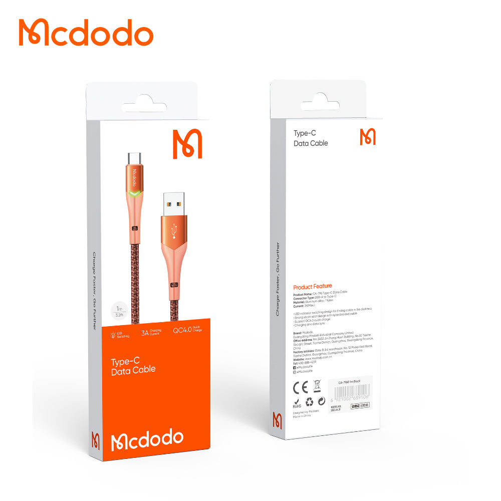 Mcdodo Type-C Data Cable with Switching LED 1m
