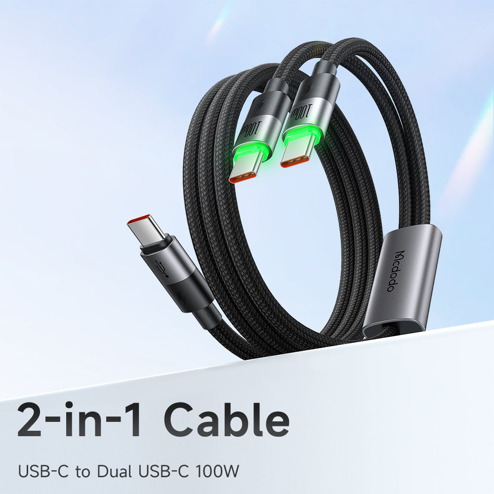 Mcdodo 2 in 1 100W USB-C to Dual USB-C Cable with LED 1.5m