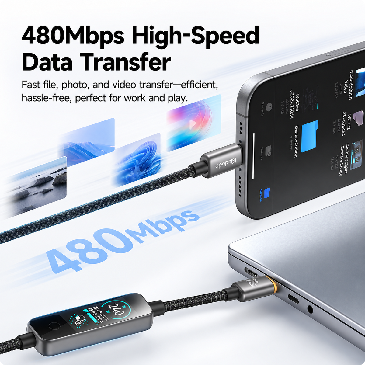 Mcdodo USB-C to USB-C 240W Cable With TFT Screen Display