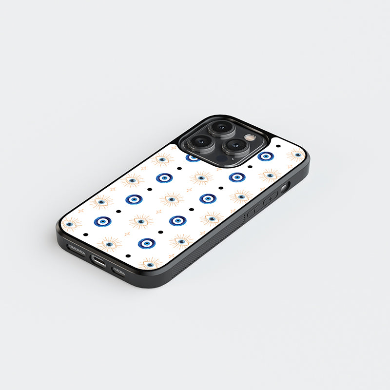 Evil Eye Blue Circle and Open Eye Pattern Glass Case