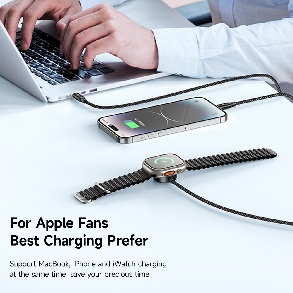 Mcdodo 3 in1 100W USB-C to Type-C and Lightning+ Wireless Charger for Apple Watch Cable 1.2m