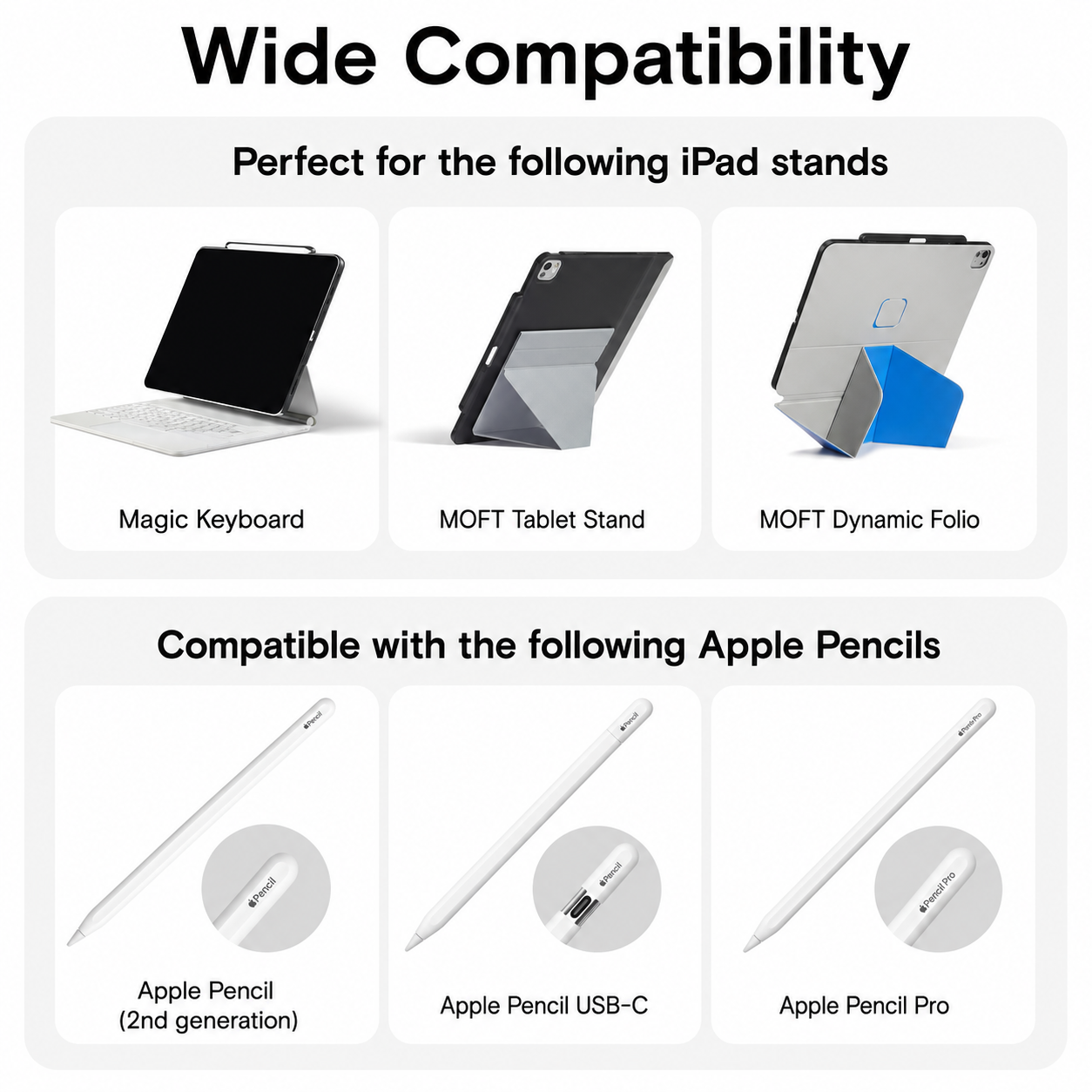 The Connected Case for iPad works seamlessly with the MOFT Dynamic Folio and supports the Magic Keyboard and Apple Pencil.