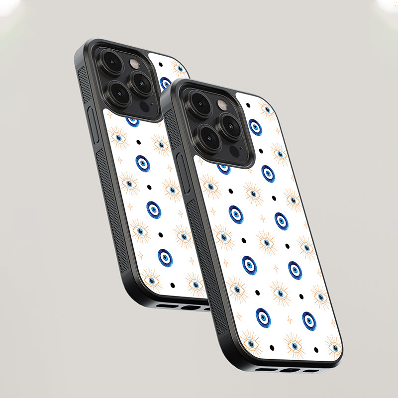 Evil Eye Blue Circle and Open Eye Pattern Glass Case