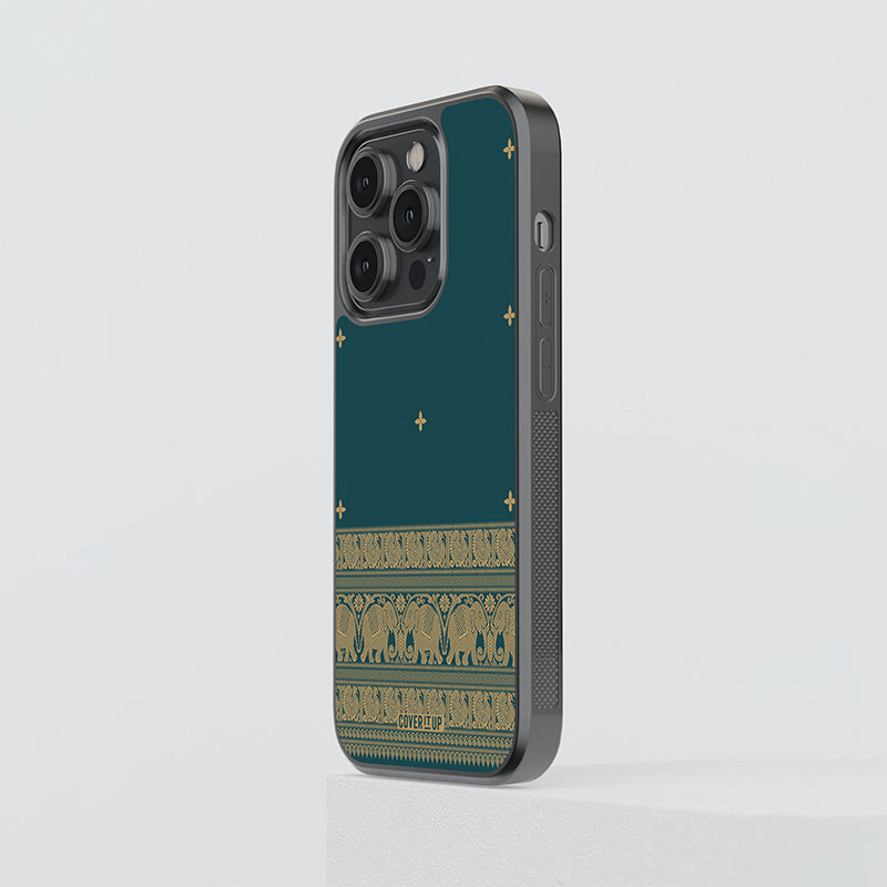 Kanchipuram Green Saree Glass Case