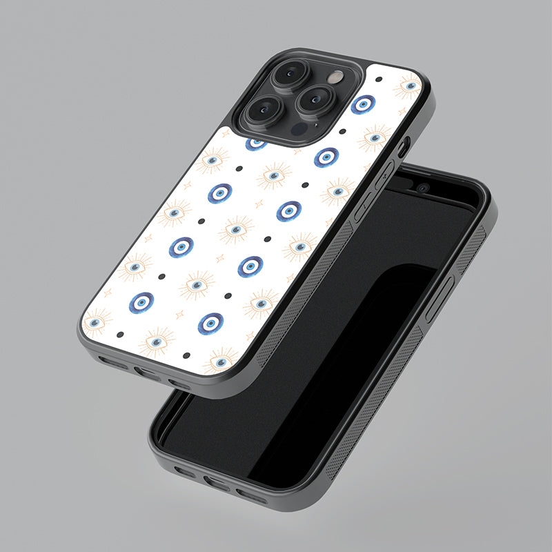 Evil Eye Blue Circle and Open Eye Pattern Glass Case