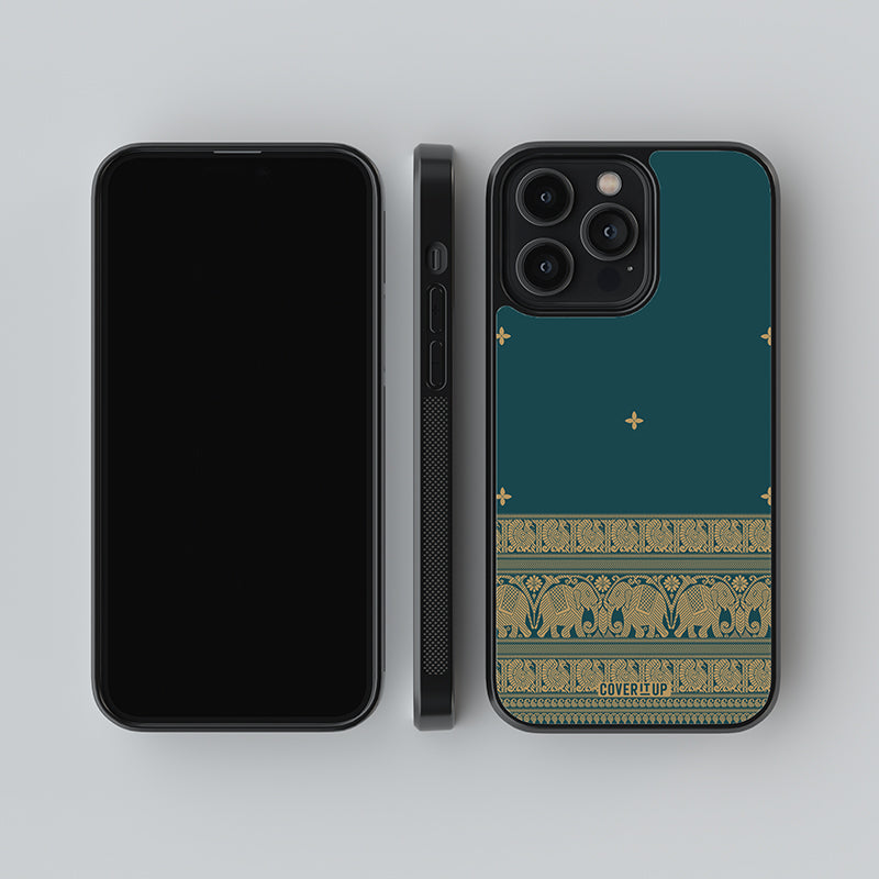 Kanchipuram Green Saree Glass Case