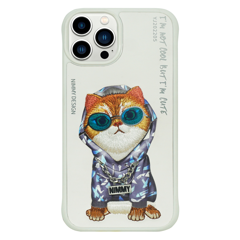 NIMMY Adorable Big Eye Animal Embroidery PU Leather Case For iPhone 15 Series