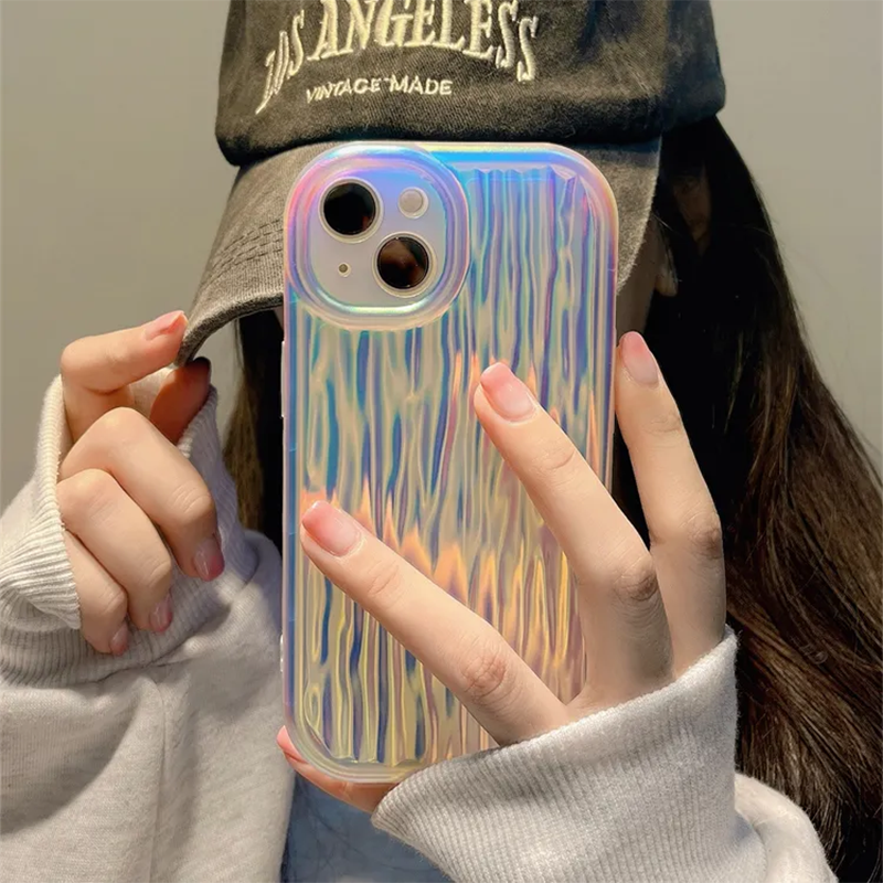 Glossy Gradient Color Laser 3D Stripes Soft TPU Phone Case