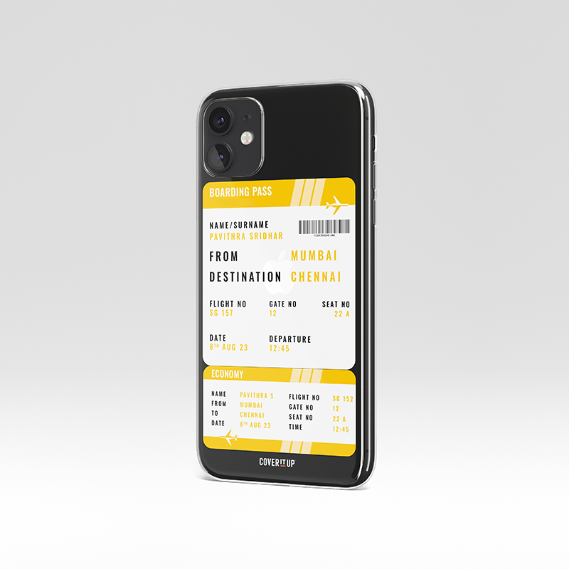 Customise Your Boarding Pass Ticket Clear Silicone Case