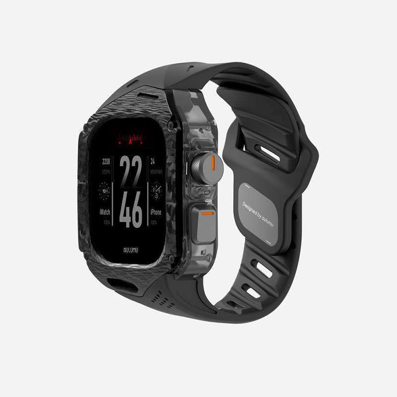 Aulumu A01 Case with Band for Apple Watch Ultra 1/2/3 | Carbon Fiber Cover | FKM Band