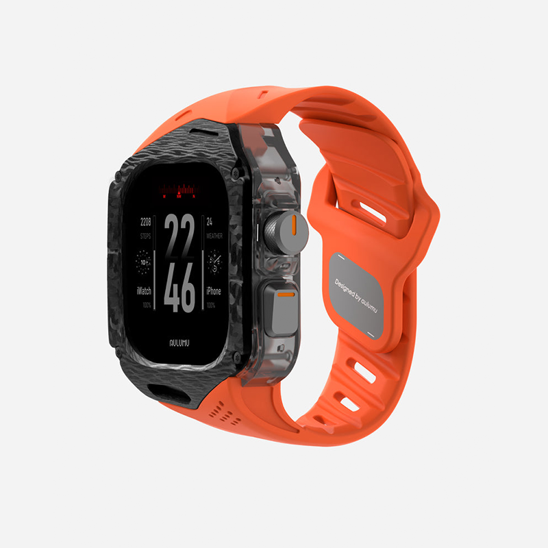 Aulumu A01 Case with Band for Apple Watch Ultra 1/2/3 | Carbon Fiber Cover | FKM Band