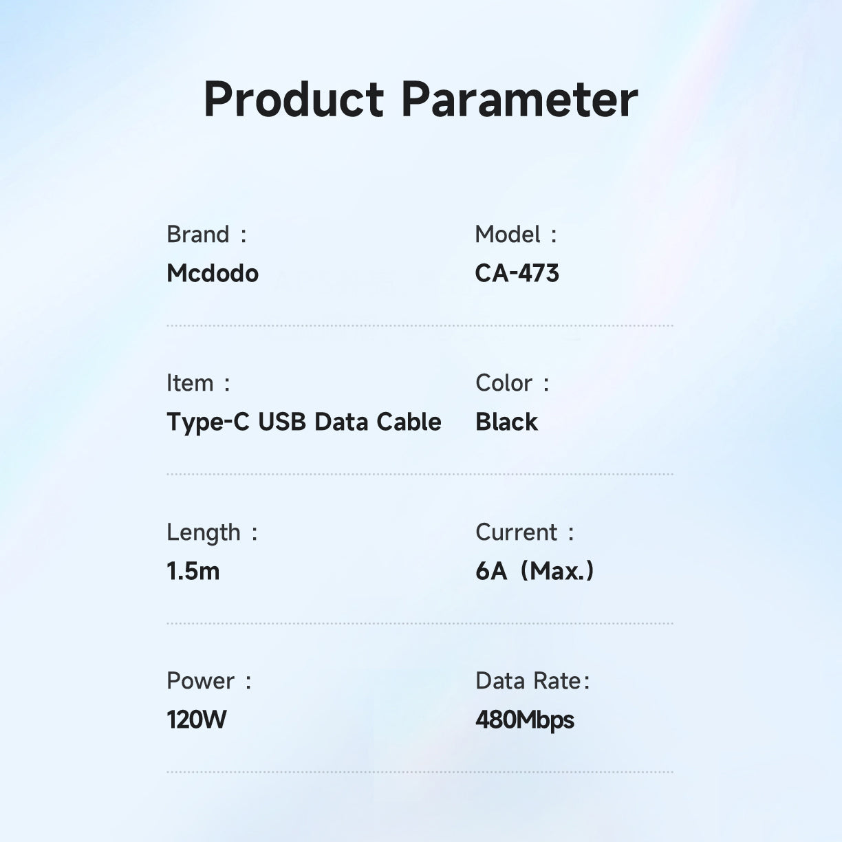 Mcdodo 120W USB-A to Type-C Data Cable with LED 1.5m