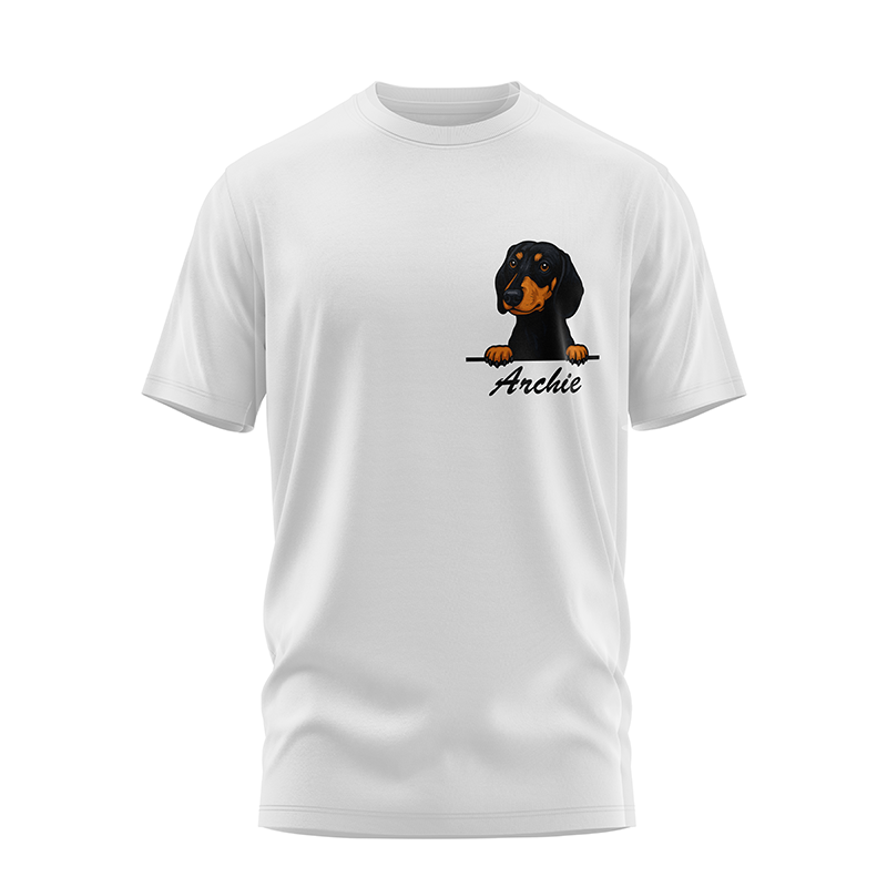 Customizable Dog Face & Name Cotton Round Neck T-shirt