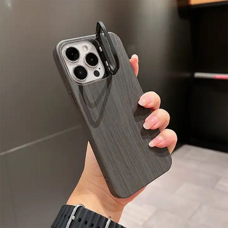 Wooden Finish Textured Case Camera Stent with Kickstand