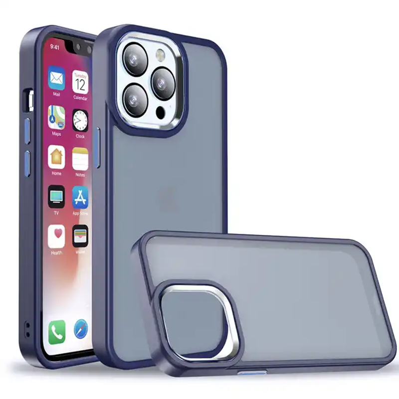 Smoky Elegance Protective Case with Metal Camera Ring for iPhone 14 Series