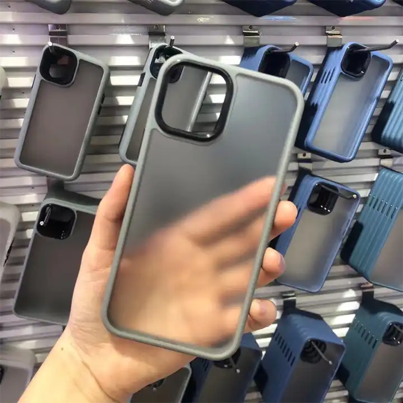 Smoky Elegance Protective Case with Metal Camera Ring for iPhone 14 Series