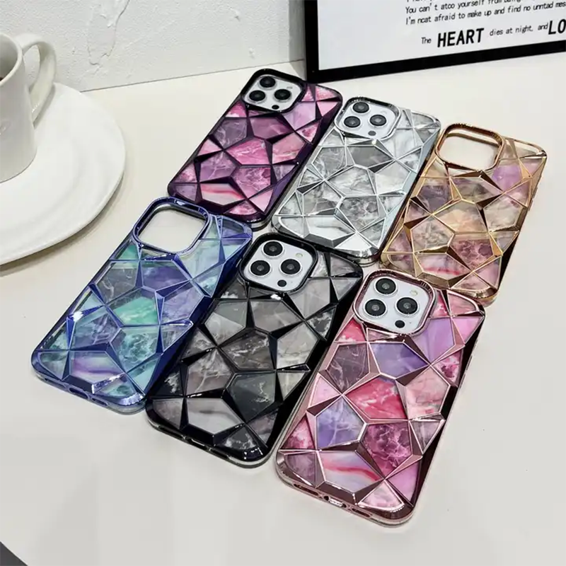 Colorful Plating Border Metal Shell Finish Marble Pattern Case