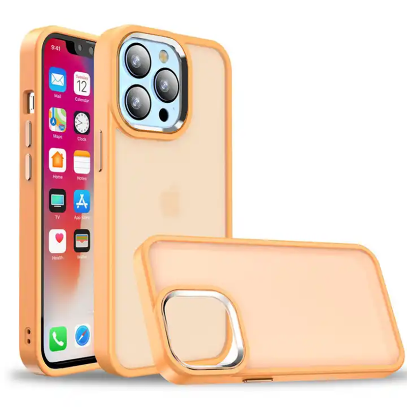 Smoky Elegance Protective Case with Metal Camera Ring for iPhone 14 Series