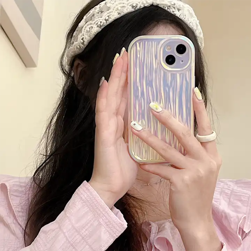 Glossy Gradient Color Laser 3D Stripes Soft TPU Phone Case