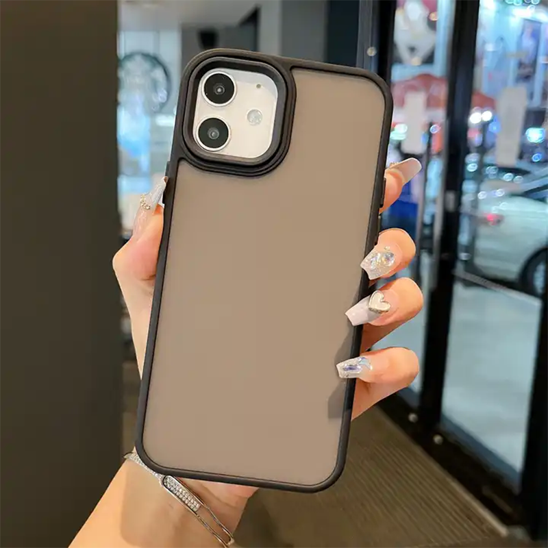 Smoky Elegance Protective Case with Metal Camera Ring for iPhone 14 Series