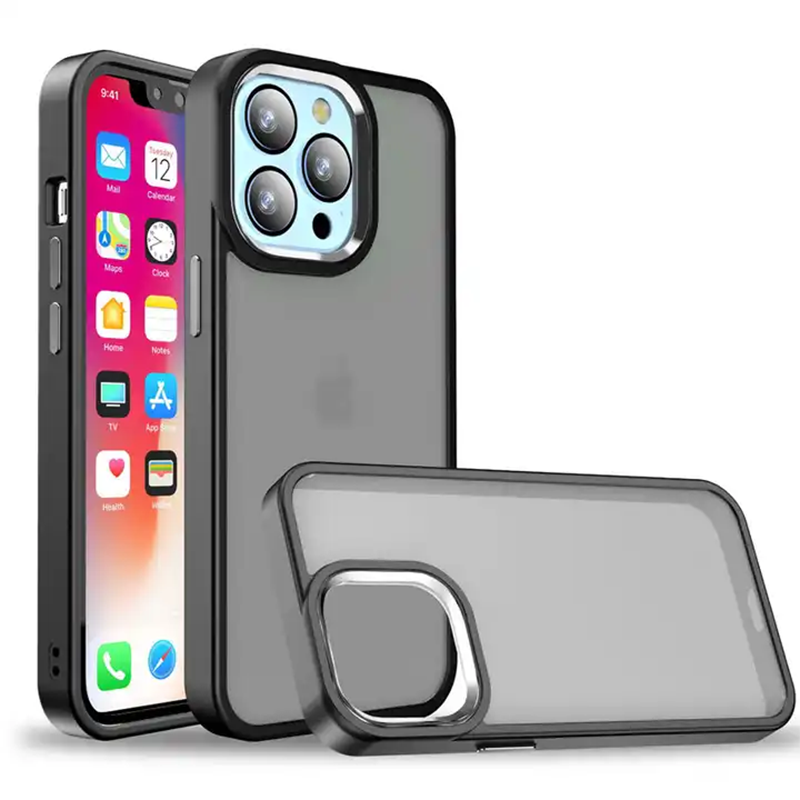 Smoky Elegance Protective Case with Metal Camera Ring for iPhone 14 Series
