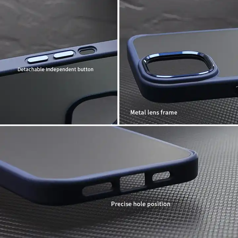 Smoky Elegance Protective Case with Metal Camera Ring for iPhone 14 Series